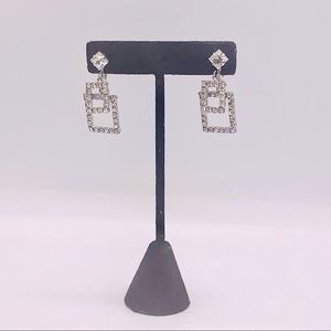 Vintage rhinestone clip on dangles silver geometric costume jewelry